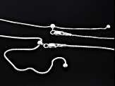 Sterling Silver Round & Square Box Link 24 Inch Adjustable Chain Set Of 2