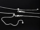 Sterling Silver Round & Square Box Link 24 Inch Adjustable Chain Set Of 2