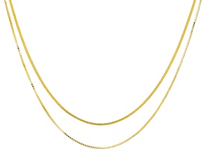 18K YELLOW GOLD OVER 1.5mm SILVER ROUND & SQUARE BOX LINK 24" ADJUSTABLE CHAIN SET OF 2