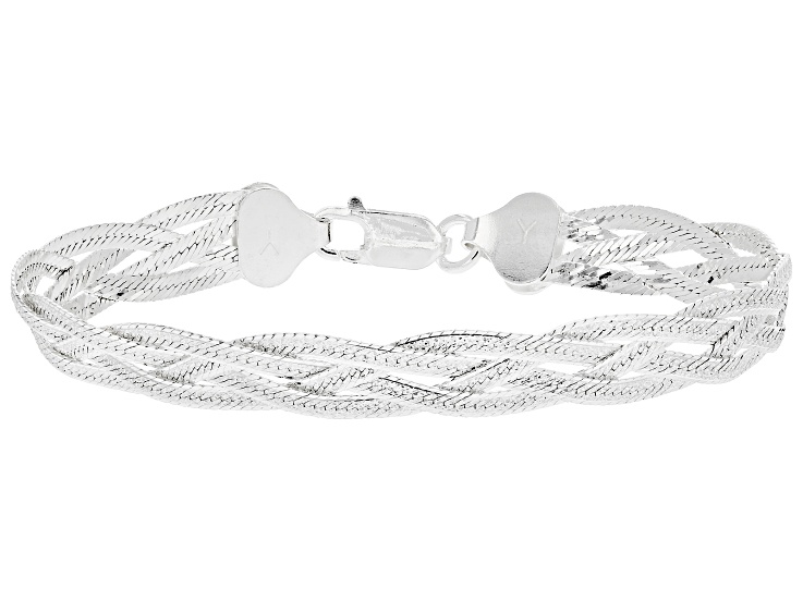 Sterling Silver Diamond Cut Braided Herringbone Bracelet - DOCS934