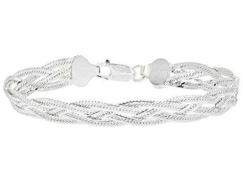 Sterling Silver Diamond Cut Braided Herringbone Bracelet - DOCS934 ...