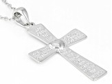 Rhodium Over Sterling Silver Inscribed Cross Pendant With 18 Inch Cable Chain