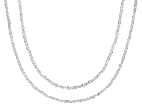 Sterling Silver Set of 2 1.5MM Mirrored Criss-Cross Chain 18 Inch and 20 Inch Necklaces