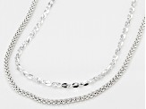Sterling Silver Twisted Serpentine & Diamond Cut Popcorn Chain Necklace Set 24 Inch