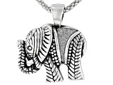 Oxidized Sterling Silver Elephant Pendant With White Cubic Zirconia & 18 Inch Popcorn Chain
