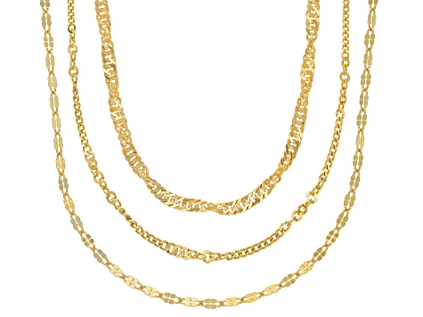 18K Yellow Gold Over Sterling Silver Multi-Link Chain Necklace Set 20 ...