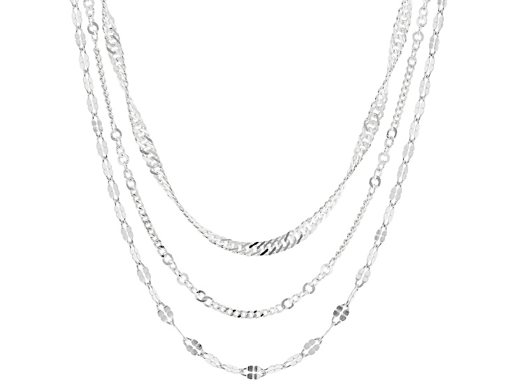 Sterling Silver Multi-Link Chain Necklace Set 20, 24, & 28 Inch