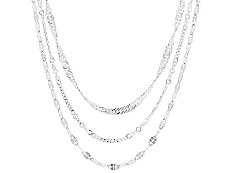 Set of 2 Layering Necklaces - Dainty CZ Solitaire Necklace and Engraved Bar Necklace Front / 18/20 / Sterling Silver