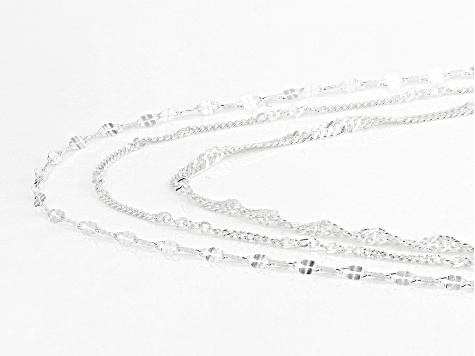 Sterling Silver Multi-Link Chain Necklace Set 20, 24, & 28 Inch