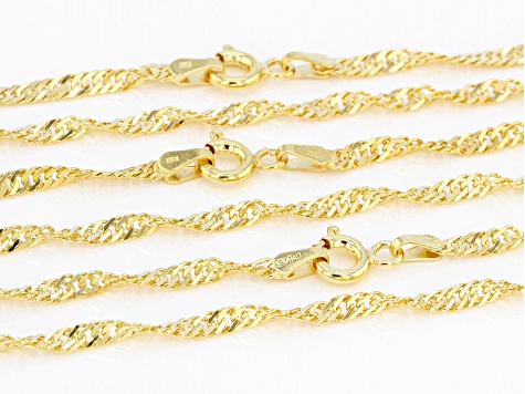 Necklace Chain Bracelet 18k Yellow G//F Gold Solid Singapore Rope Link 19-60 cm