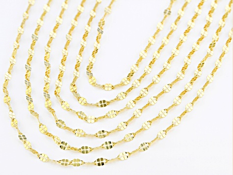 18K Yellow Gold Over Sterling Silver Twisted Mirror Chain Necklace Set Of 6
