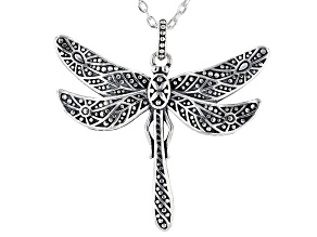 Sterling Silver Oxidized Dragon Fly Pendant with 18 Inch Chain