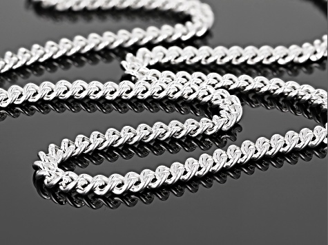 Sterling Silver Polished Curb Chain Necklace 24 Inch