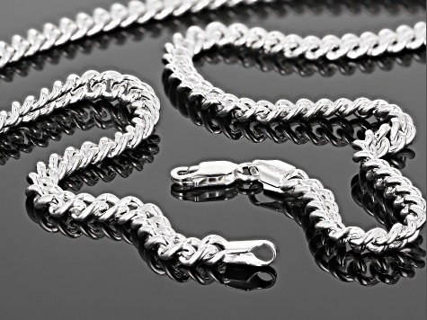 Sterling Silver Polished Curb Chain Necklace 24 Inch