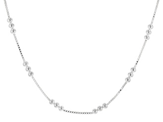 Sterling Silver 2MM Polished Box Link Chain Necklace  Station Round Beads 18 Inch