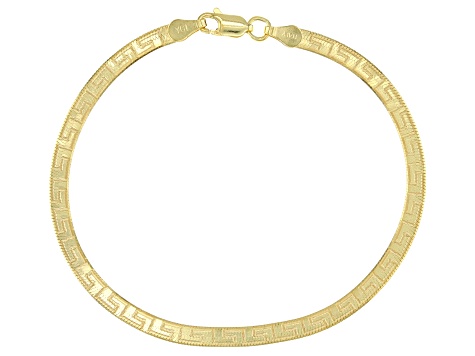 18k Yellow Gold Over Sterling Silver 3.60mm Greek Key Herringbone Bracelet.