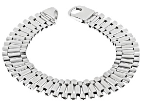 Rhodium Over Sterling Silver Panther Link Bracelet