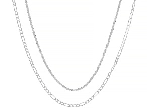 Sterling Silver Twisted 1.5mm Criss-Cross 18" and 2.3mm Figaro 20" Chain Set of 2