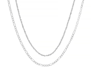 Picture of Sterling Silver Twisted 1.5mm Criss-Cross 18" and 2.3mm Figaro 20" Chain Set of 2