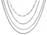 Sterling Silver Set of 4 Adjustable Box, Singapore, Popcorn, & Wheat 24" Chains