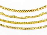 18K Yellow Gold Over Sterling Silver Set of 4 Adjustable Box, Singapore, Popcorn, & Wheat 24" Chains