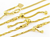 18K Yellow Gold Over Sterling Silver Set of 4 Adjustable Box, Singapore, Popcorn, & Wheat 24" Chains