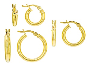 18K Yellow Gold Over Sterling Silver Set of 3 12MM, 14MM, and 18MM Hoop Earrings