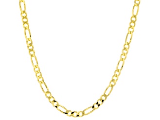 18K Yellow Gold Over Sterling Silver 4.40MM Flat Figaro Chain 24 Inch Necklace