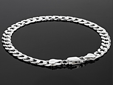 Sterling Silver Diamond-Cut 6MM Flat Curb Link 8.25 Inch Bracelet