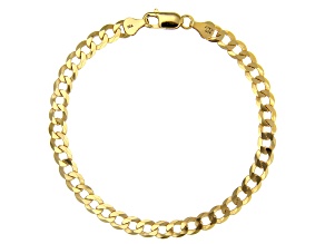 18K Yellow Gold Over Sterling Silver Diamond-Cut 6MM Flat Curb Link 8.25 Inch Bracelet