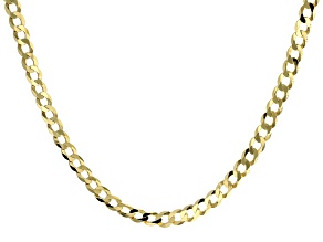 18K Yellow Gold Sterling Silver Diamond Cut 6 MM Flat Curb Chain 22 Inch Necklace