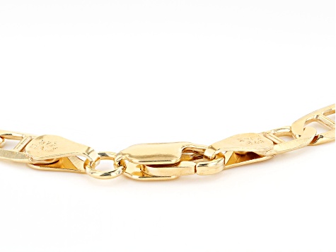 18K Yellow Gold Over Sterling Silver Set of 3 Flat Curb, Mariner, and Herringbone Link Bracelets