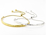 Sterling Silver and 18K Yellow Gold Over Sterling Silver Set of 2 Bolo Diamond-Cut Bracelets