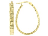 18K Yellow Gold Over Sterling Silver Diamond-Cut Oval Hoop Earrings