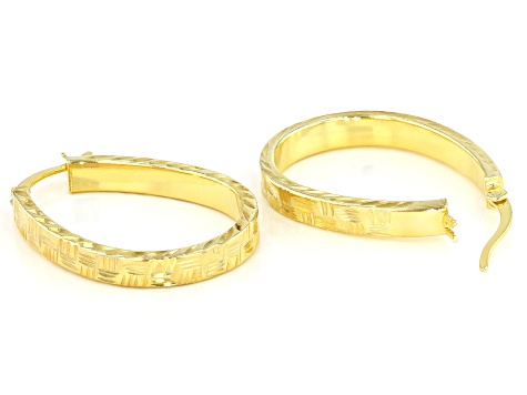 18K Yellow Gold Over Sterling Silver Diamond-Cut Oval Hoop Earrings