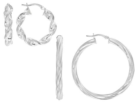 Sterling Silver Set of 2 39MM and 23MM Twisted Hoop Earrings