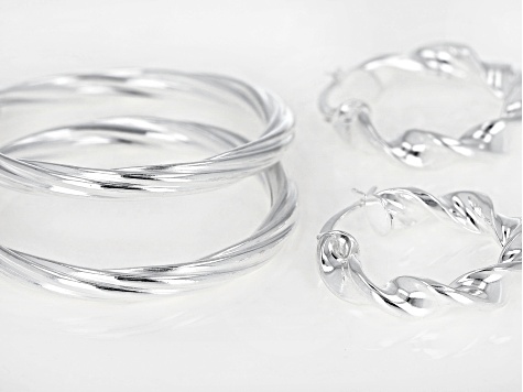 Sterling Silver Set of 2 39MM and 23MM Twisted Hoop Earrings