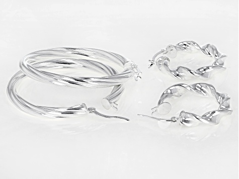 Sterling Silver Set of 2 39MM and 23MM Twisted Hoop Earrings