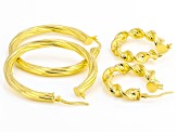 18K Yellow Gold Over Sterling Silver Set of 2 39MM and 23MM Twisted Hoop Earrings