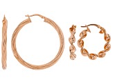 18K Rose Gold Over Sterling Silver Set of 2 39MM and 23MM Twisted Hoop Earrings