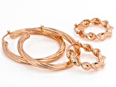 18K Rose Gold Over Sterling Silver Set of 2 39MM and 23MM Twisted Hoop Earrings