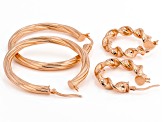 18K Rose Gold Over Sterling Silver Set of 2 39MM and 23MM Twisted Hoop Earrings