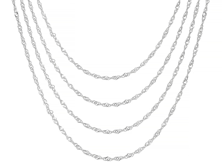 Sterling Silver 1.6MM Diamond-Cut Set of 4 Singapore Chains