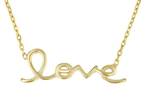 18K Yellow Gold Over Sterling Silver "Love" Script Cable Necklace