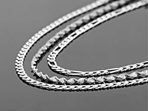 Sterling Silver 3MM Curb, 3MM Figaro, and 2MM Twisted Herringbone Bracelets