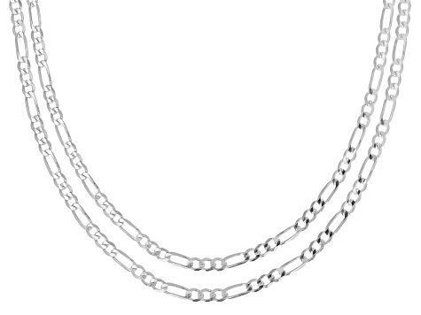 Sterling Silver Set Of Two 3MM 20 And 24 Inch Figaro Chains