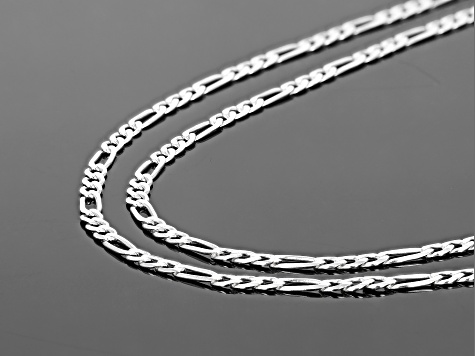 Sterling Silver Set Of Two 3MM 20 And 24 Inch Figaro Chains