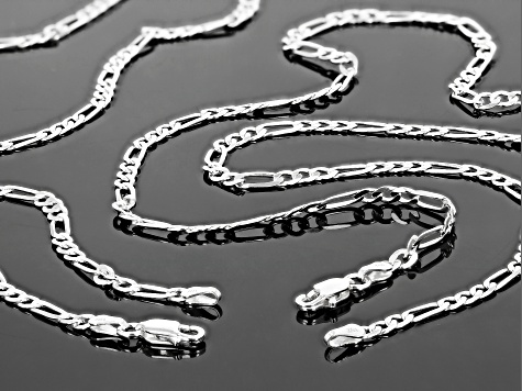 Sterling Silver Set Of Two 3MM 20 And 24 Inch Figaro Chains