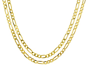 18k Yellow Gold Over Bronze 3.9mm Curb 18 & 20 Inch Chain Set of 2