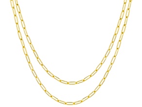 18K Yellow Gold Over Sterling Silver Set of Two 2.2MM 20 and 24-Inch Paperclip Chains